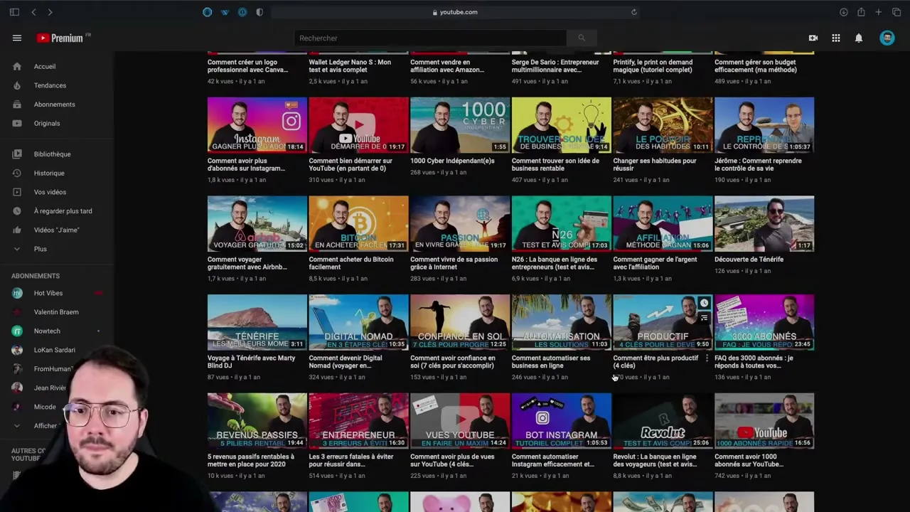 Évolution de la chaîne YouTube au fil des mois