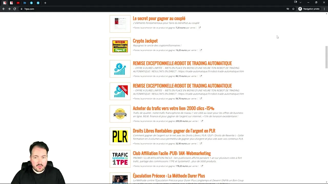 Page d'accueil de 1TPE avec les statistiques de la plateforme