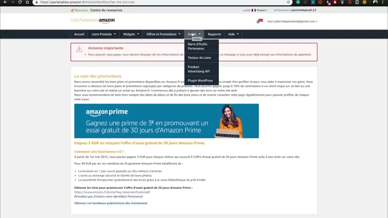 Création de liens affiliés Amazon avec la barre d'outils partenaire