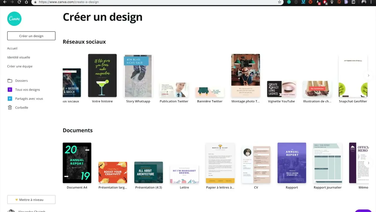 Sélection de templates de logo dans Canva