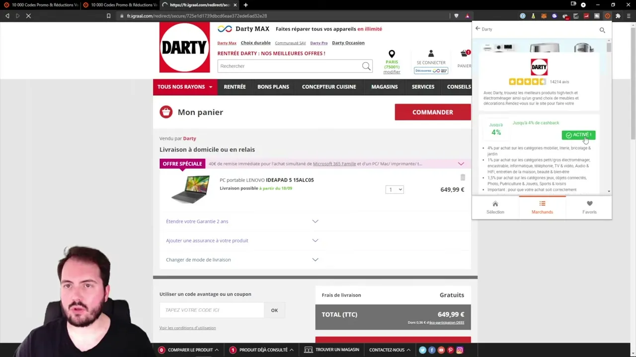 Résultats personnels de cashback avec iGraal