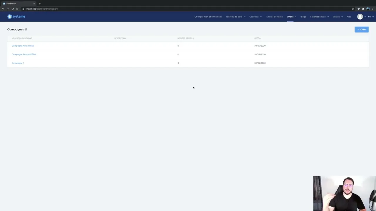 Création d'une campagne email sur Systeme.io