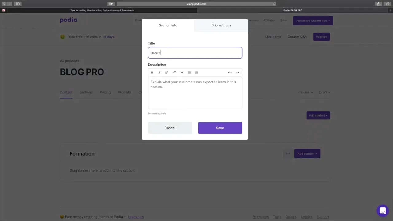 Création de compte et configuration initiale sur Podia