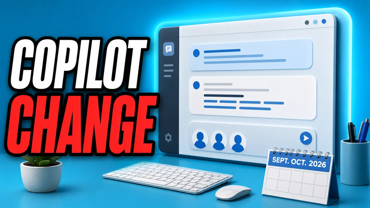 Illustration éditoriale cyan d’une interface de développement générique avec conversation IA, profils d’équipe anonymes et calendrier septembre-octobre 2026.
