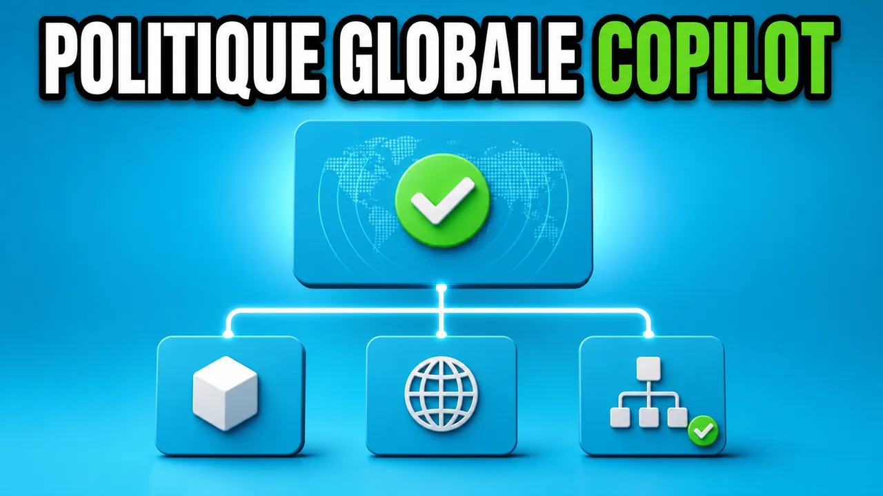 Illustration éditoriale d’une politique centrale reliée à des cartes de modèles, avec application globale et héritage visuels.