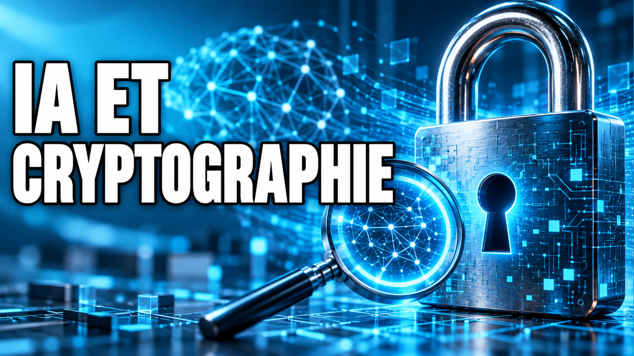 Cadenas et loupe cyan : IA et cryptographie