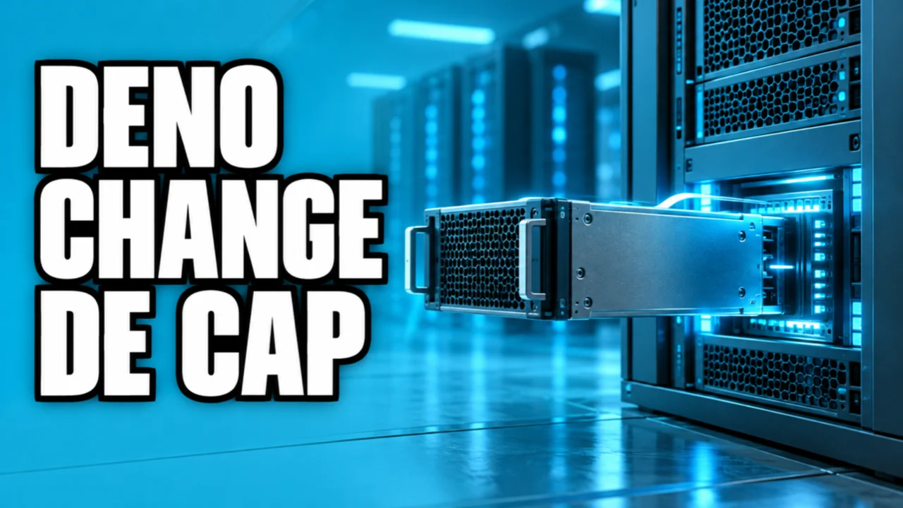 Illustration cyan d’un module serveur, avec le texte « DENO CHANGE DE CAP ».